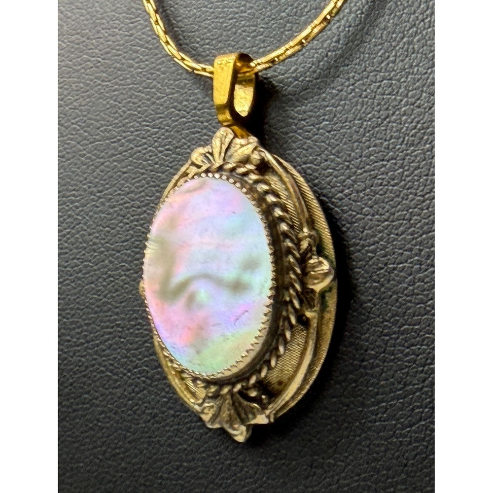Vintage Victorian Revival Pendant Necklace Upcycled Mother of Pearl MOP